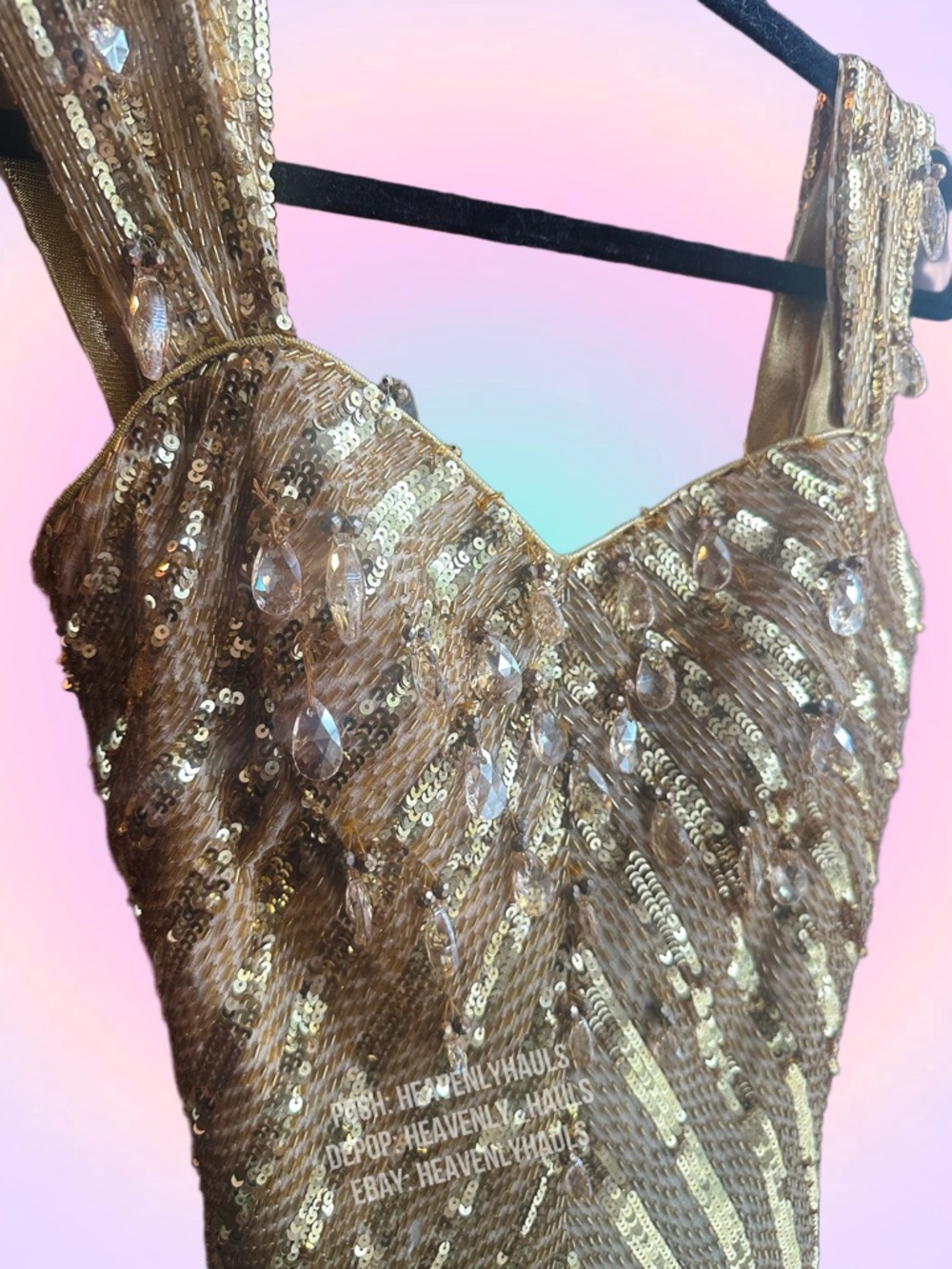 STAGE WORN BROADWAY GOWN: Motown The Musical Diana Ross Gold Pageant Prom Dress